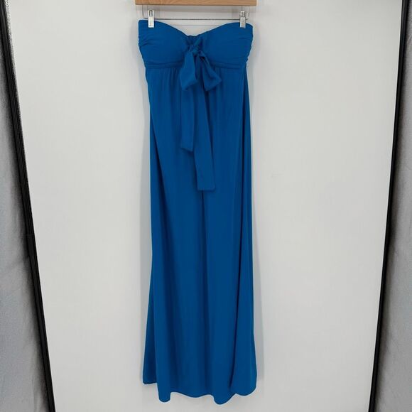 Tommy Bahama Tie Front Cup Bandeau Sleeveless Maxi Dress Sailor Blue Small NWT - Picture 1 of 9